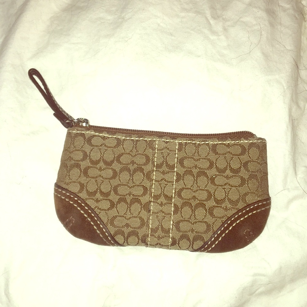 EUC Coach Logo Suede Coin Purse Wallet Keychain